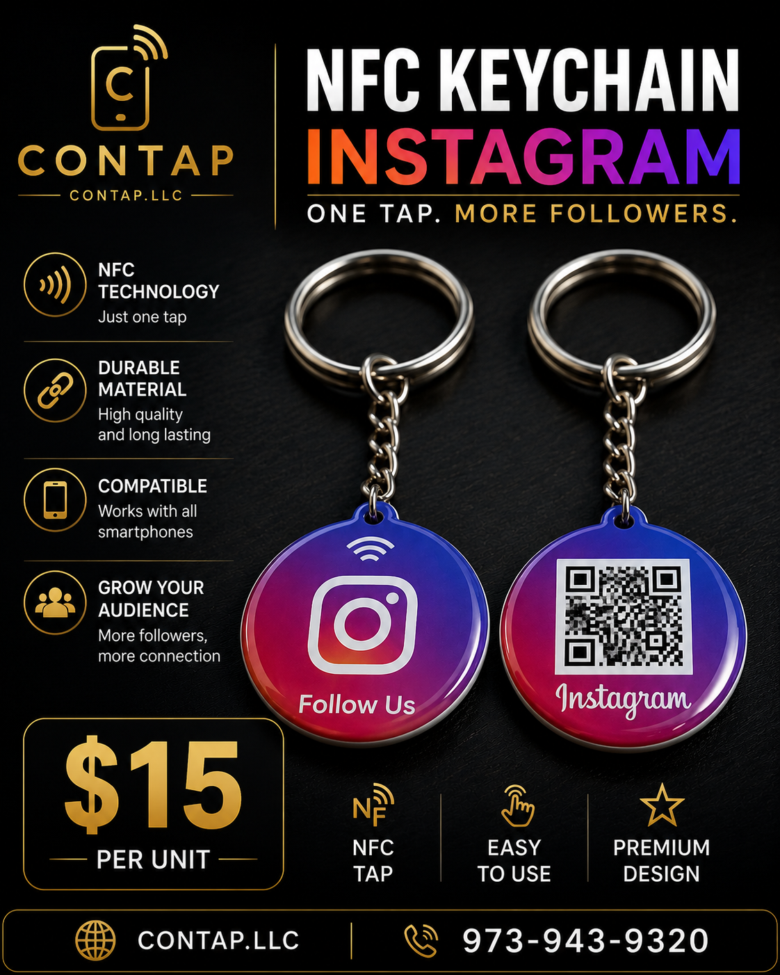 CONTAP NFC Instagram Keychain – Instant Follow with One Tap